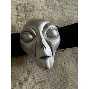 Mens Levi's Black Leather Belt w/Nickel Alien Belt Buckle, Size 38-40